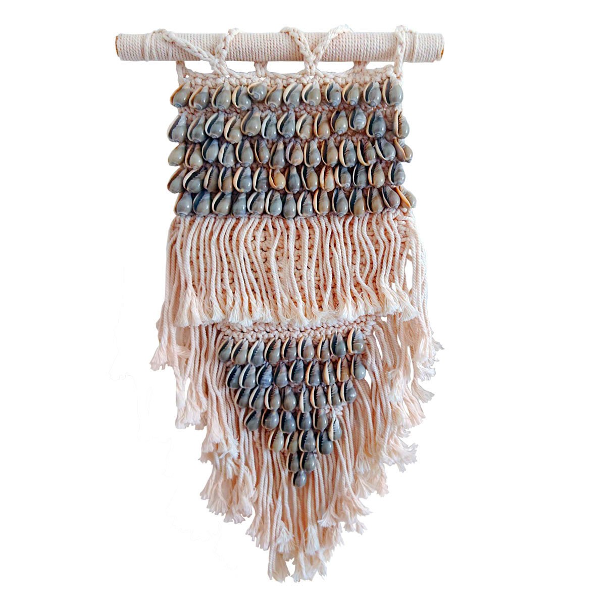 Macrame en schelpen boho wanddecoratie