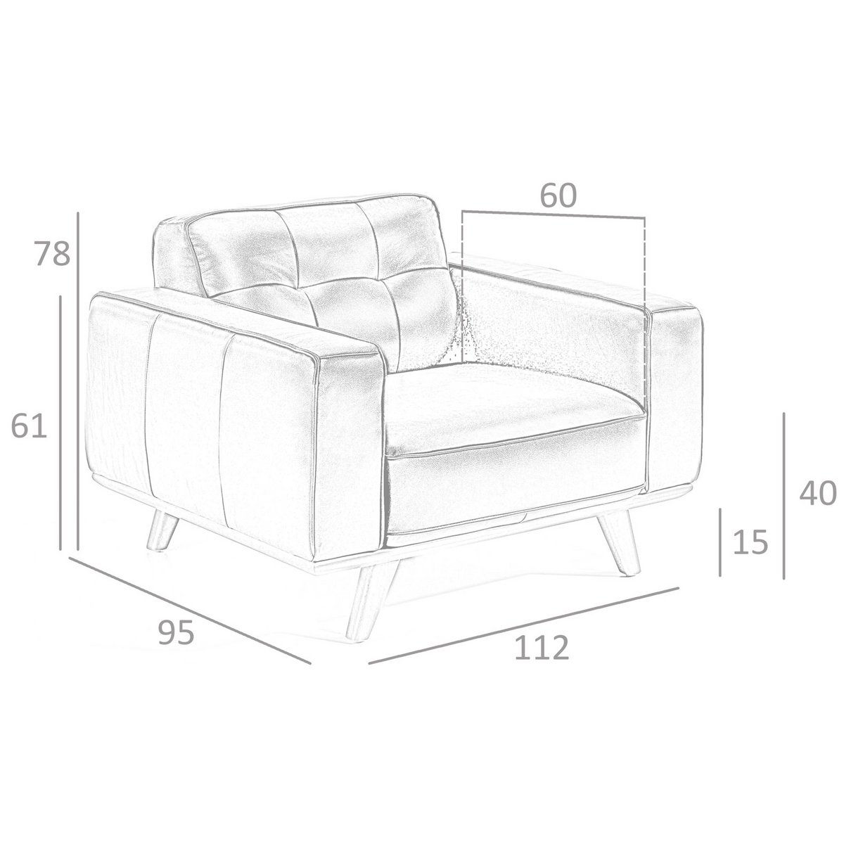 Armchair upholstered in leather and Walnut wood legs