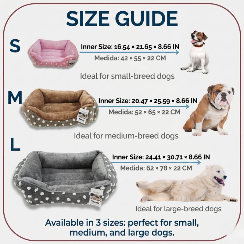 Yommy Pink Pet Bed | 3 størrelser Plys Dot Design Seng | Skridsikker base | 3 farver | Polstret vinterseng
