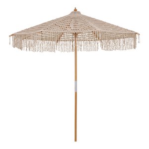Martos Gestrickter Sonnenschirm – Beige, Baumwolle mit Buchenholzstange, ø250 cm