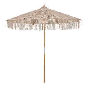Martos Gestrickter Sonnenschirm – Beige, Baumwolle mit Buchenholzstange, ø250 cm