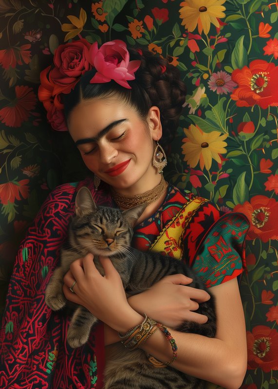 Frida Kahlo: Frieda Cahlo z kotem | Fipperies karty