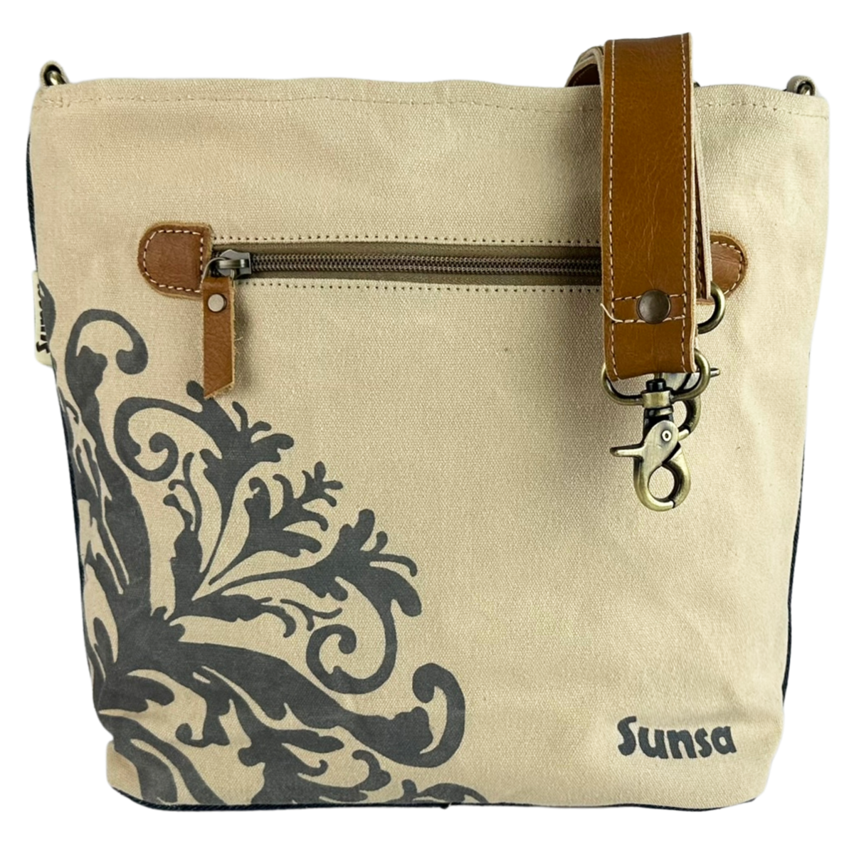 Sunsa dames schoudertas. Schoudertas gemaakt van upcycled jeans en canvas. Handtas vintage retro-stijl. Crossbodytas voor dames met print