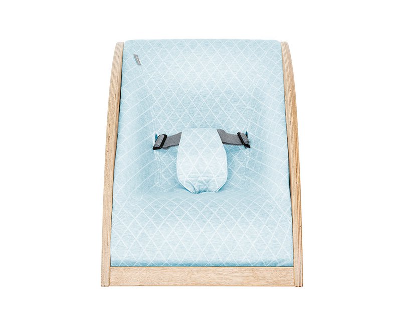 Baby bouncer oak, fabric light blue