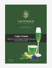 Calm Green tea by Tamnan. A soothing green tea blend with natural ingredients like lemongrass, ginger, and peppermint for a refreshing and relaxing experience.
