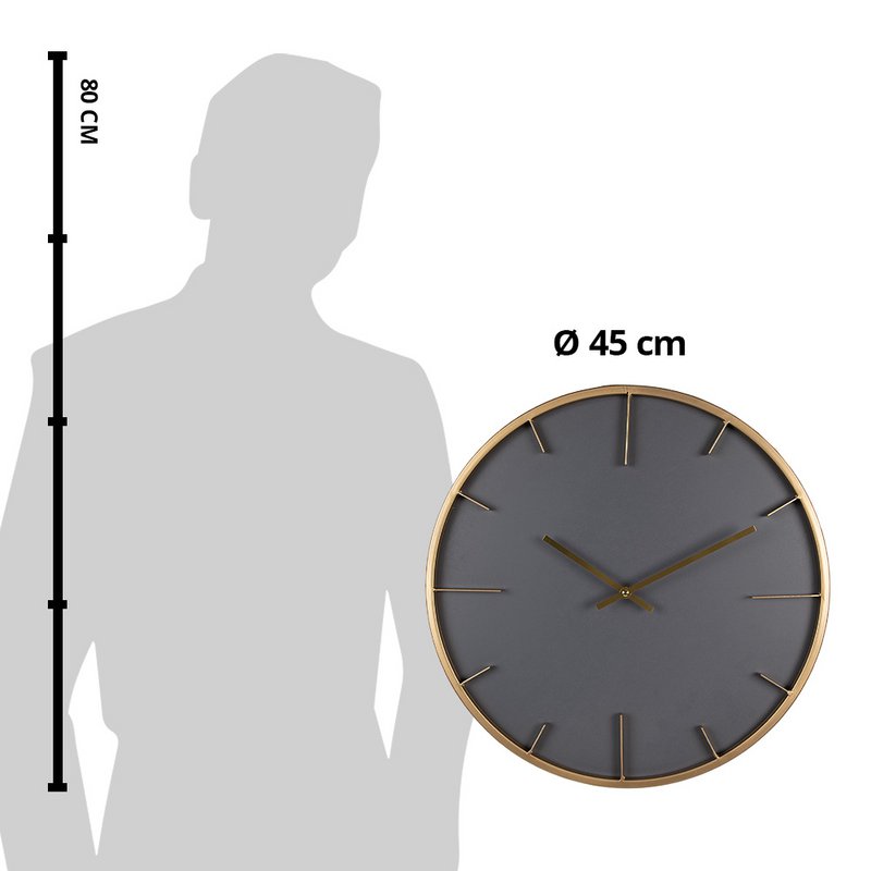 Wanduhr Ø 45 cm Graue MDF-Wanduhr