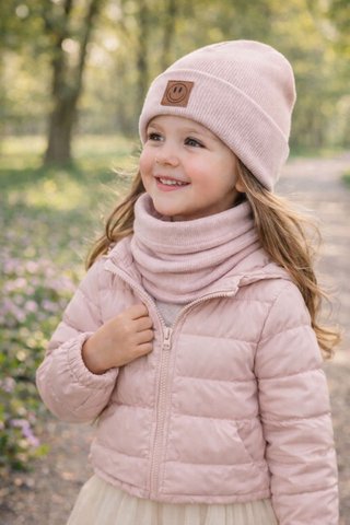 Set aus Mütze und Schal SMILE – Baumwolle – Puderrosa