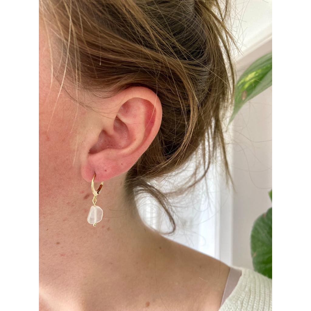 Natural Stone Earrings Stainless Steel gold/silver 'Moonstone'