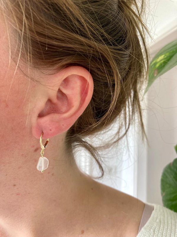 Natural Stone Earrings Stainless Steel gold/silver 'Moonstone'