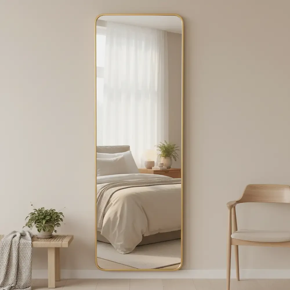 Pass Mirror Gold ze stojakiem 50x150 cm - Lustro stojące złote
