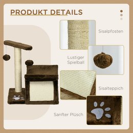 Scratching post 43 cm small cat tree with tunnel, U-shaped lying surface, cat scratching post with scratching board, play ball, cat furniture for small cats, brown