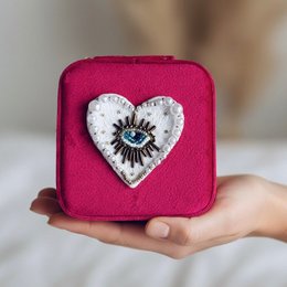 Boîte à bijoux de voyage en velours Fuchsia Protective Eye