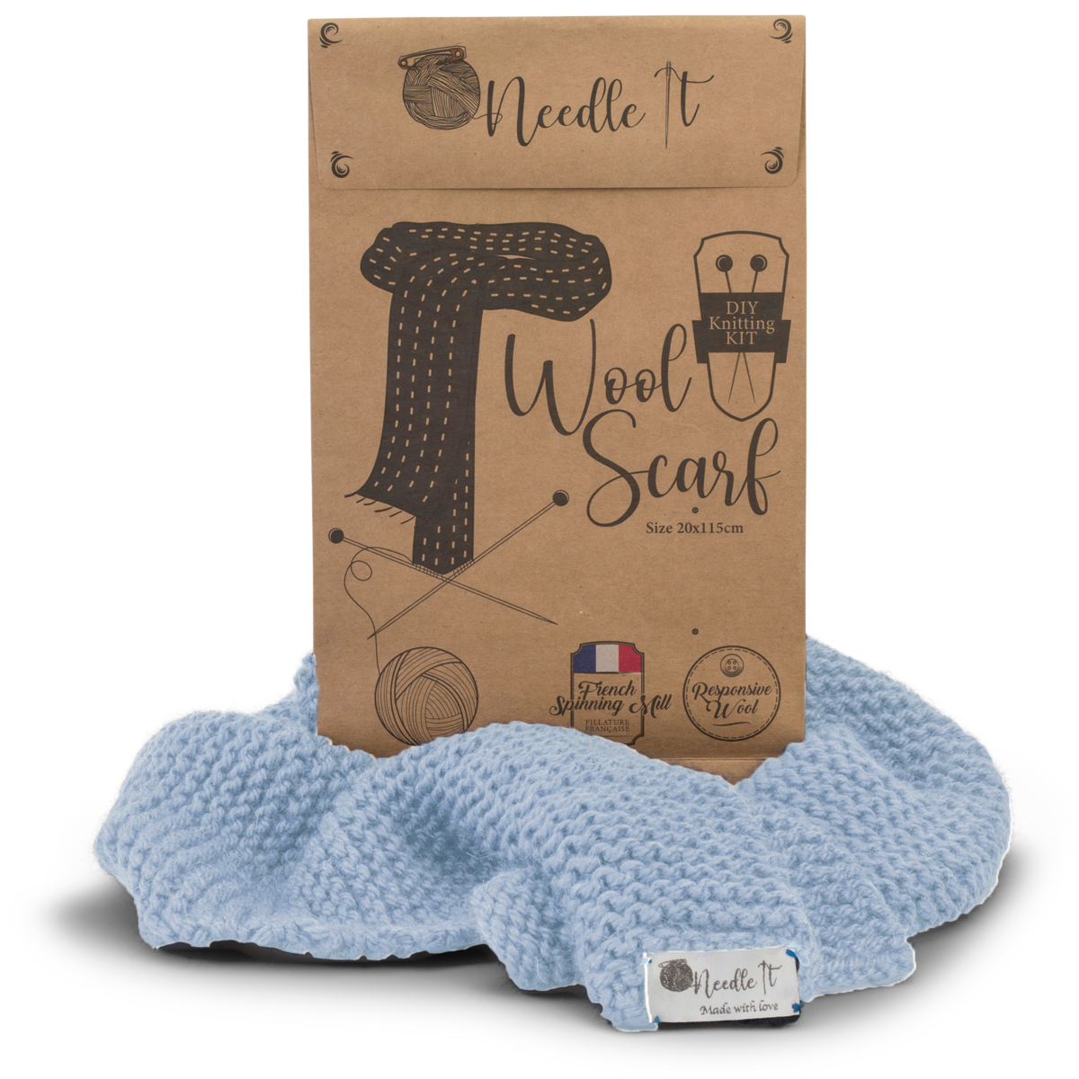 NEEDLE IT® Knitting Kit for Adult Beginners Complete with Knitting Needles - DIY Knitting Wool Scarf - Gift Idea (Sky Blue)