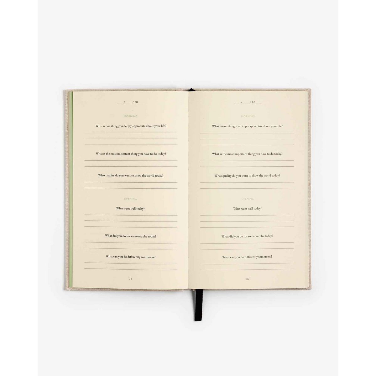 The Three Question Journal Green - Daily Guided Wellbeing