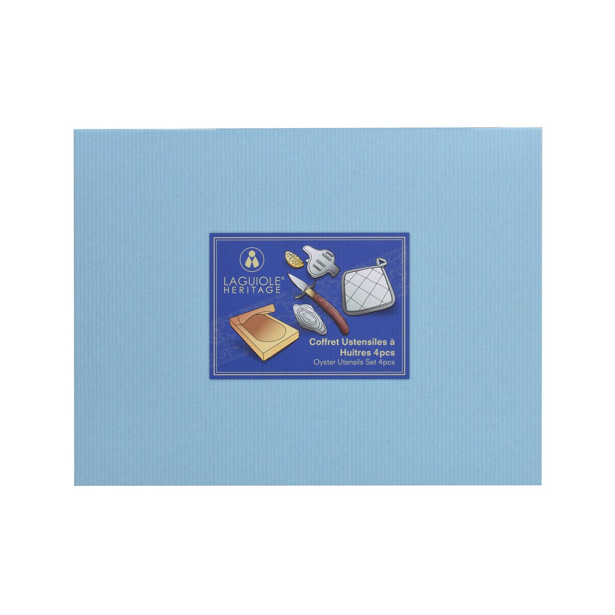 Complete box Oyster set - 4 Accessories - Oyster knife, Lemon squeezer, Oyster block, Potholder - Stainless steel, rosewood wood - Gift box