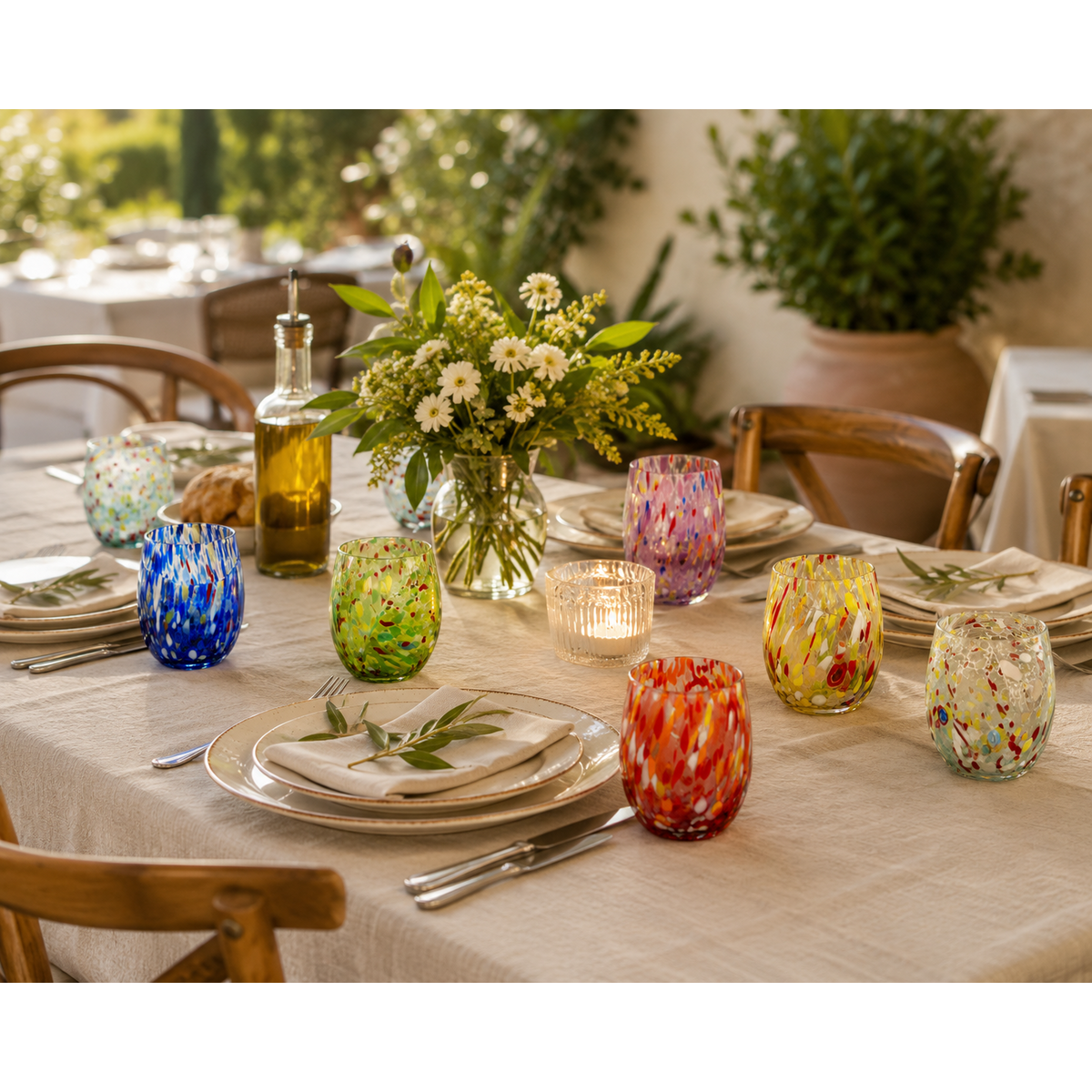 6 Big Colombina vand Big Colombine Bold og håndhåndet med Murrine di Murano, "I Colori di Murano" 435 Ml Line. Lavet i Italien