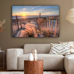 Lærredsmaleri - vægdekoration - strand - hav - klit - solnedgang - landskab
