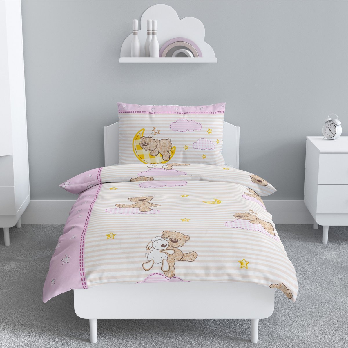 Beaver beddengoedset 100x135cm teddy in roze