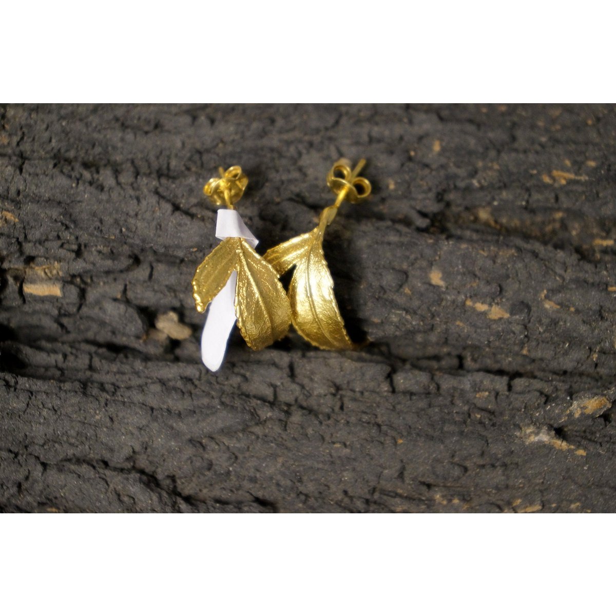 Hoop Earrings: Real Rose Leaves - Gold Plated Sterling Silver