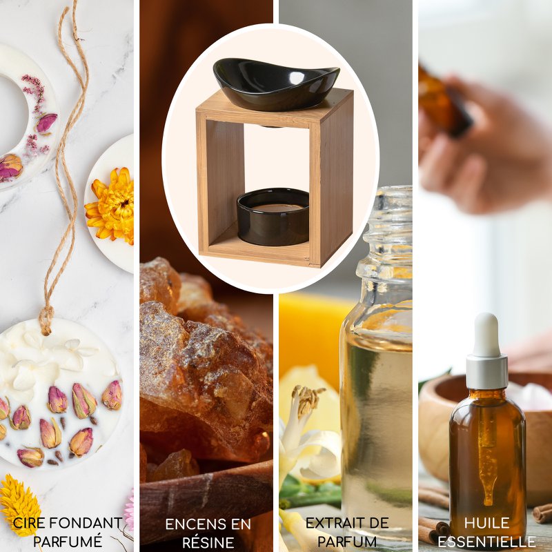 Quemador de perfume serie Naturea - Kalos - Portavelas de cera perfumada - Objeto decorativo de aromaterapia - Bambú y cerámica - Idea de regalo