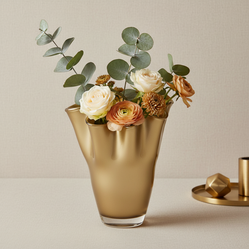 Vase glas bølget guld metallic glas vase bord vase 21 x 21 x 30 cm
