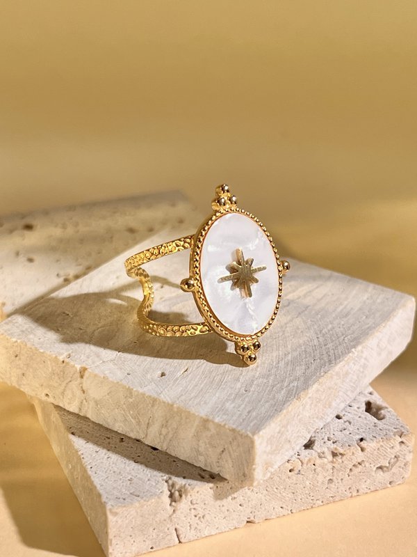 Witte hacre ovale ring gouden roestvrij staal
