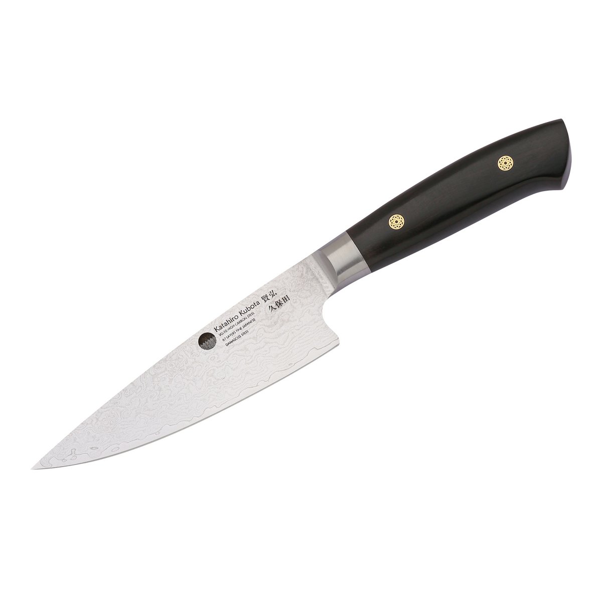 KATAHIRO KUBOTA zeis 3st. Koks-/Santoku-messenset gemaakt van damast en ebbenhouten handvat