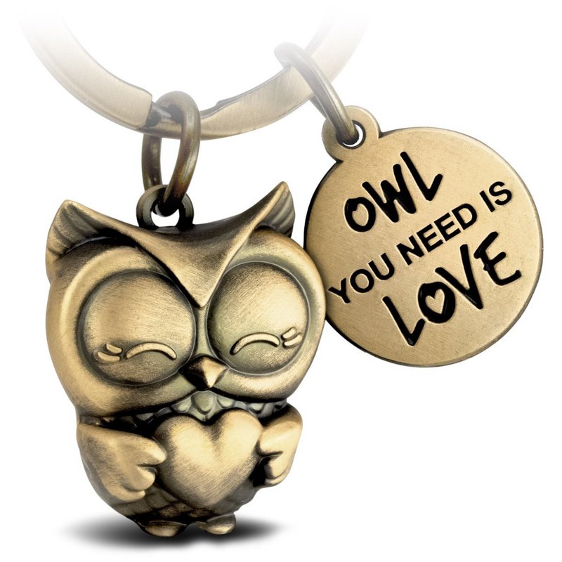 Llavero búho "Owl you need is Love" Owly con corazón y grabado - amuleto de la suerte dulce búho