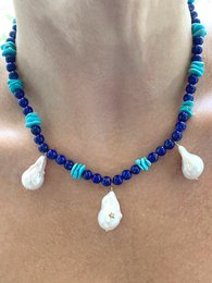 Santorini Necklace In Lapis And Turquoise