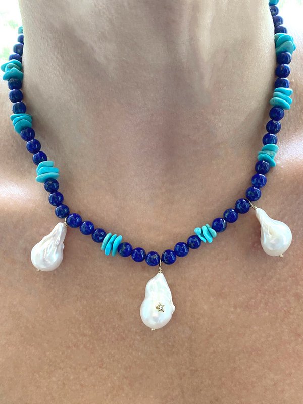 Santorini Necklace In Lapis And Turquoise