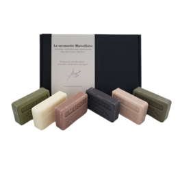 Savon de Marseille cadeauset: Musc, Fleur de coton, chevrefeuille, Pavot, Huile d'argan, Huile d'olive