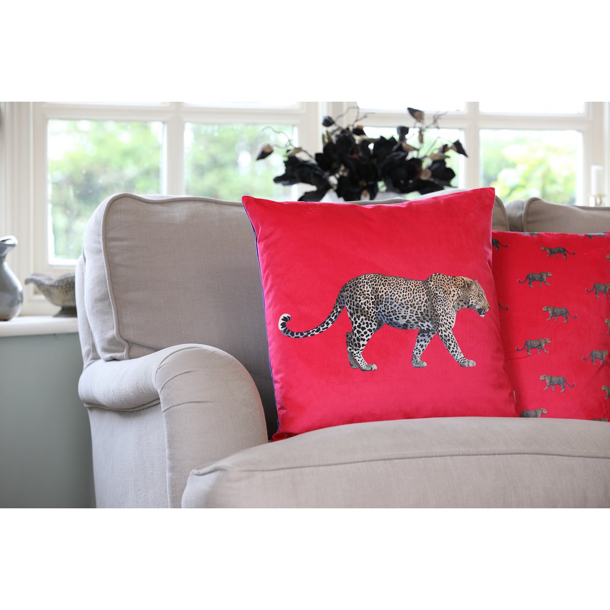 Prowling Leopard Velvet Cushion