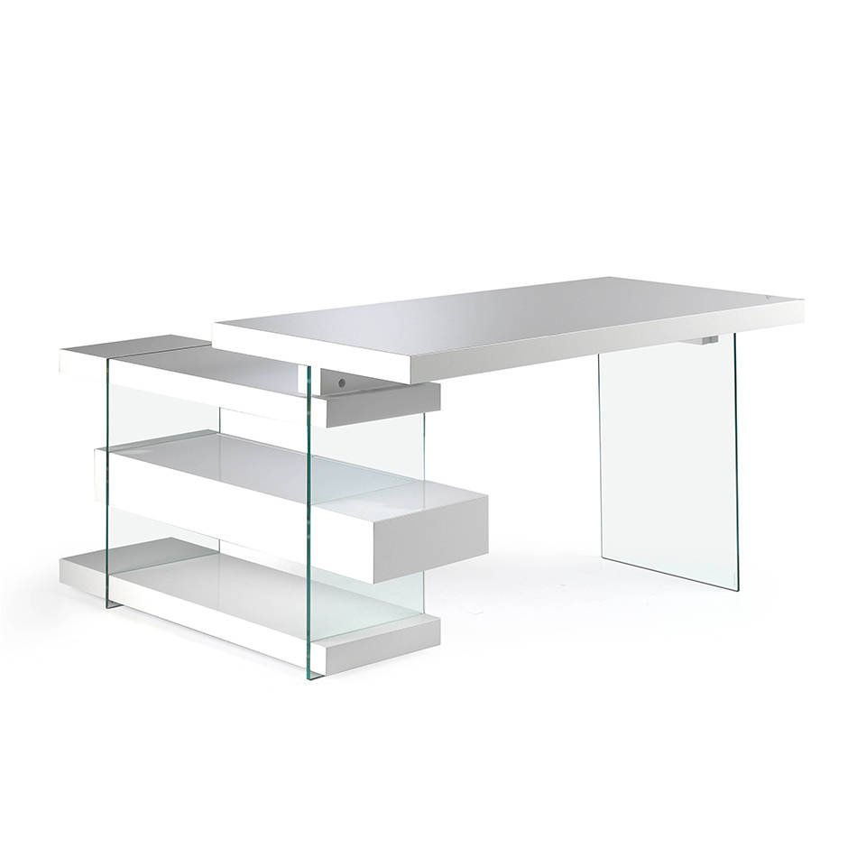 White wooden desk and tempered glass