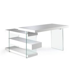 White wooden desk and tempered glass