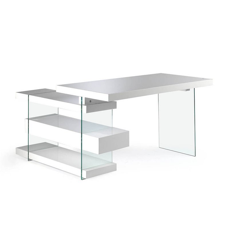 White wooden desk and tempered glass