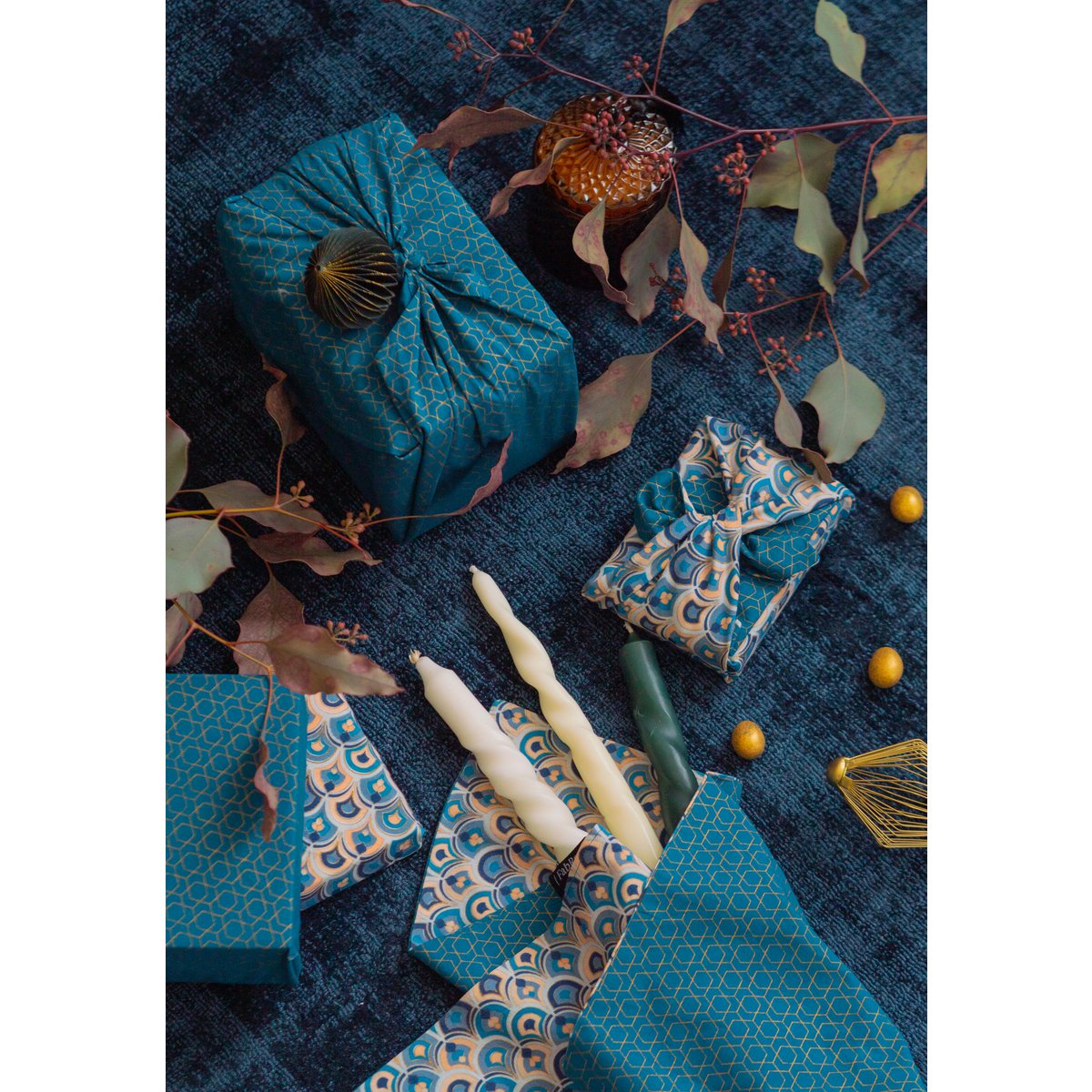 Furoshiki Gift Wrap Art Deco & Ocean Fabric Gift Wrap - Double Sided (Reversible)