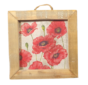 Holzfliese alte holländische Mohnblumen rot