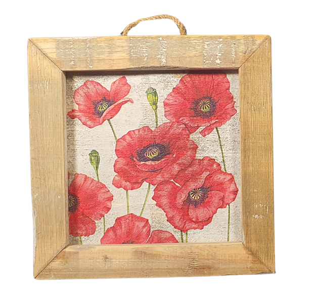 Holzfliese alte holländische Mohnblumen rot