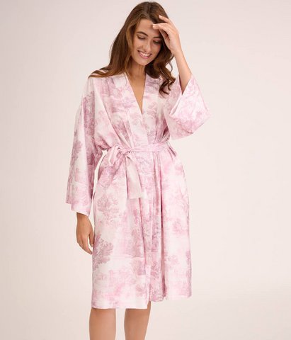 Sateen kimono bathrobe Toile Mauve