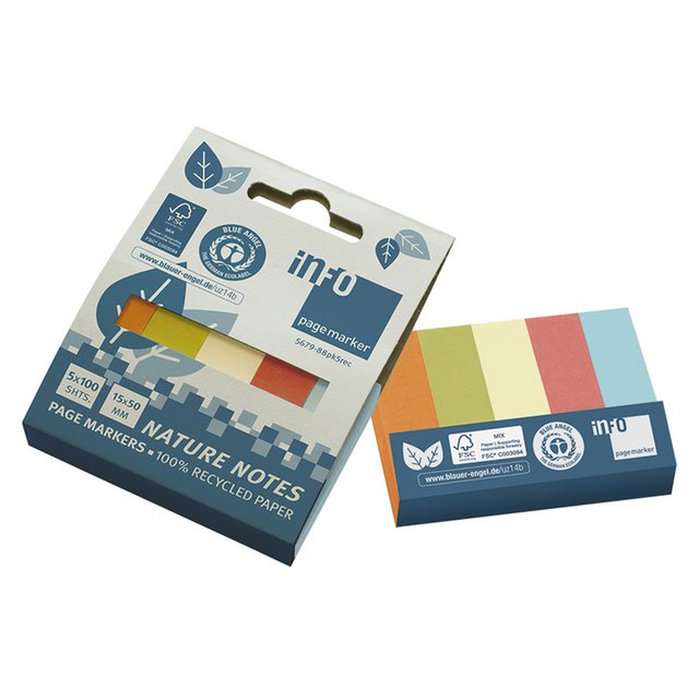 Info Page Marker papier 15x50mm, 5 kleuren recycled 100 vel per kleur