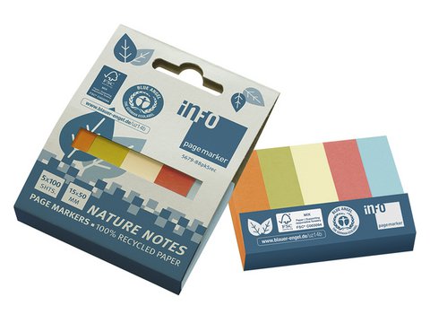 Info Page Marker papier 15x50mm, 5 kleuren recycled 100 vel per kleur