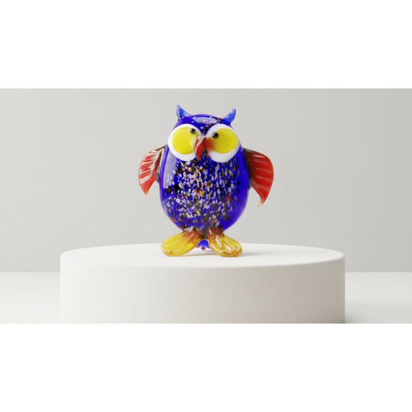 Glass owl - Blue - height 9 cm - Handmade