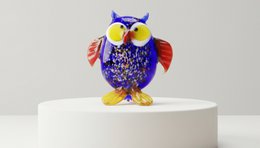 Glass owl - Blue - height 9 cm - Handmade