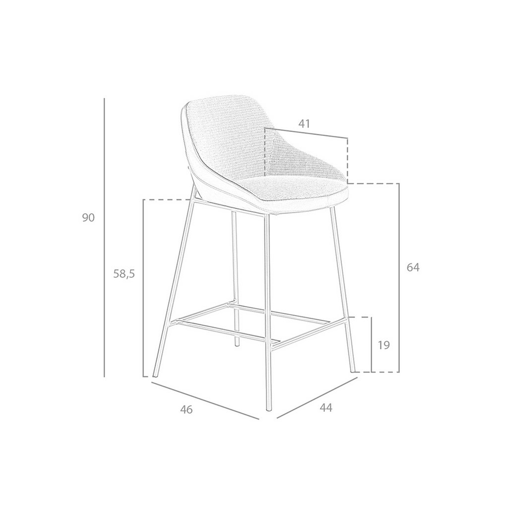 Stool upholstered in fabric and leatherette