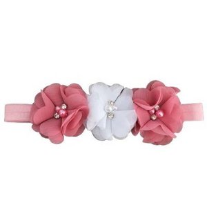 pink headband with old pink and white roses