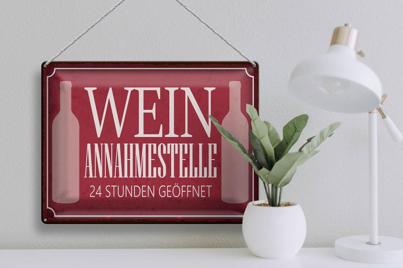 Tabliczka blaszana z informacją o punkcie przyjmowania wina 40x30 cm przez całą dobę