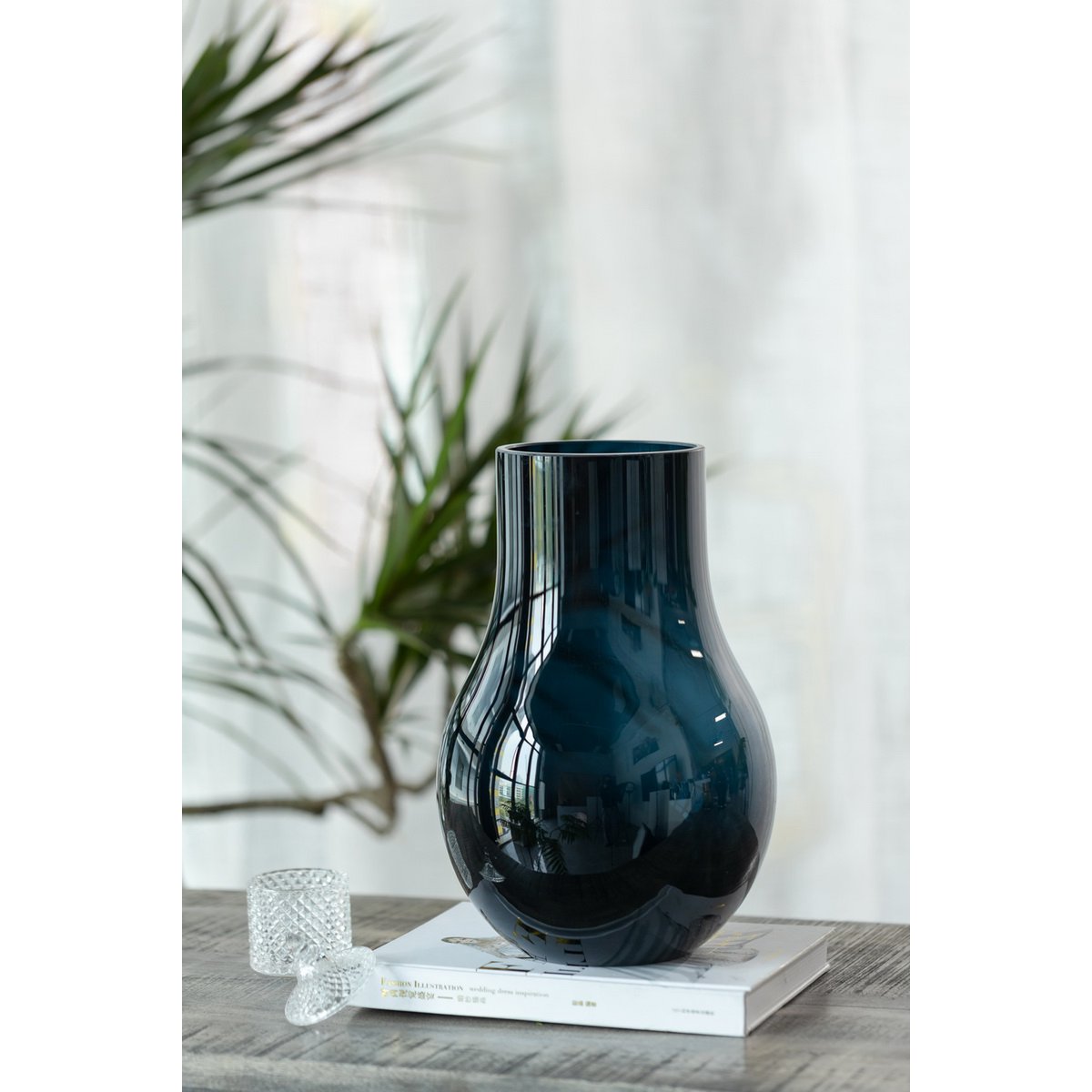 Vases en verre les plus vendus : grand vase moderne et élégant en verre de qualité bleu profond, DAVOS15
