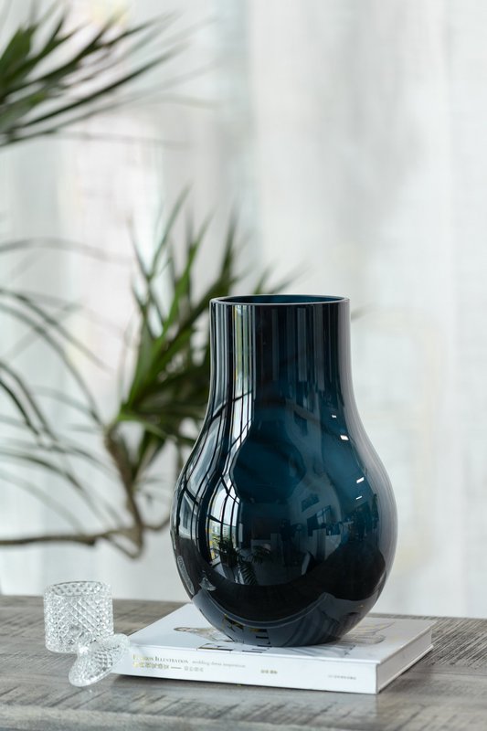 Vases en verre les plus vendus : grand vase moderne et élégant en verre de qualité bleu profond, DAVOS15