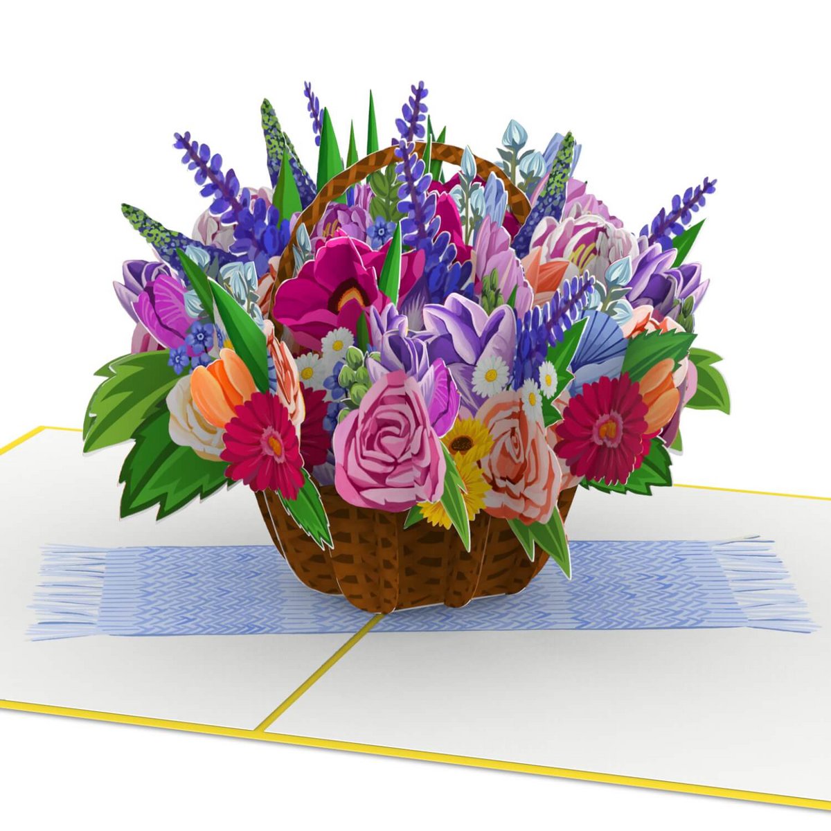 Kleurrijke bloemenmand pop-up kaart