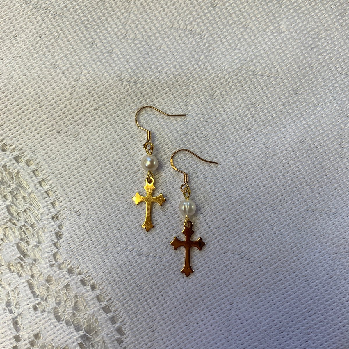 Pearls Cross Earrings